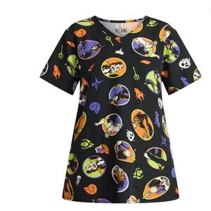 Disney Villains Women's Scrub Top with Short Sleeves, 2 Pockets Size L New